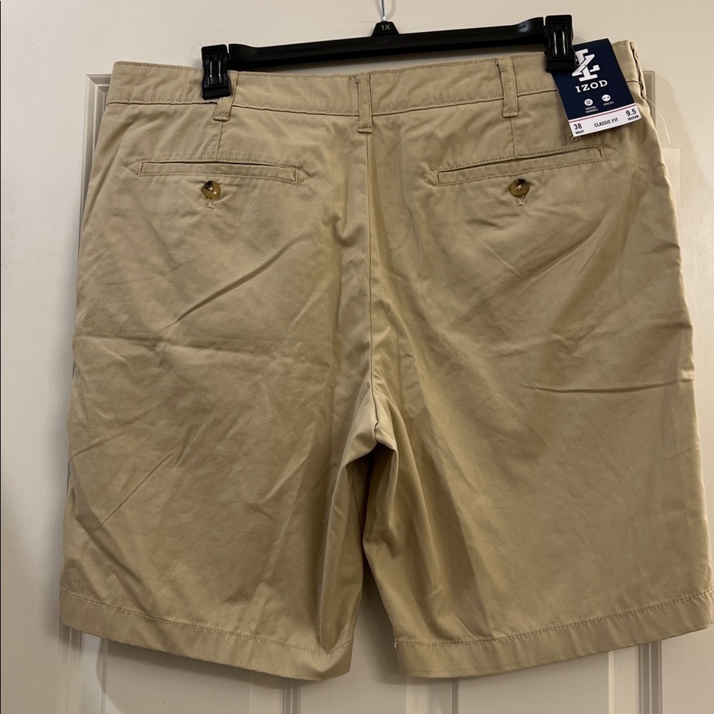 Izod Men's Flat Front Tan Shorts - Picture 2 of 5